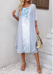 Light Blue Two Piece Floral Print Shift Dress