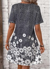 Black Pocket Floral Print Short Round Neck Dress | thumb picture 