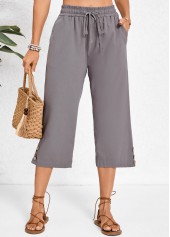 Dark Grey Pocket Elastic Waist High Waisted Pants