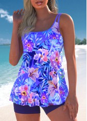 Contrast Binding Floral Print Purple Tankini Set | thumb picture 