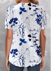 Dark Blue Embroidery Floral Print Short Sleeve Blouse | thumb picture 