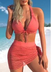 Jacquard Lace Tie Coral Bikini Set
