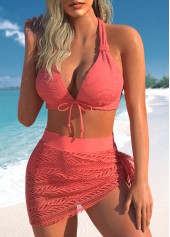 Jacquard Lace Tie Coral Bikini Set | thumb picture 