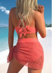 Jacquard Lace Tie Coral Bikini Set | thumb picture 