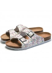 White Floral Print Open Toe Falt Sliders | thumb picture 
