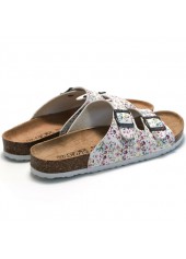 White Floral Print Open Toe Falt Sliders | thumb picture 