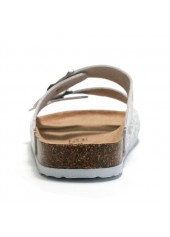 White Floral Print Open Toe Falt Sliders | thumb picture 