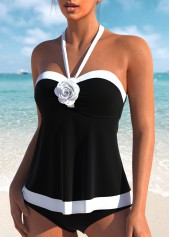 Bandeau Patchwork Tie Black Tankini Set | thumb picture 
