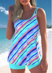Lightweight Multi Stripe Print Cyan Tankini Set | thumb picture 