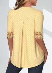 Light Yellow Patchwork Short Sleeve Split Neck Blouse | thumb picture 