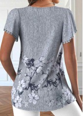 Dark Grey Patchwork Floral Print Short Sleeve T Shirt | thumb picture 