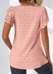 Dusty Pink Lace Short Sleeve V Neck Blouse