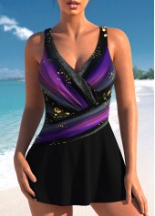 Surplice Striped Black One Piece Swimdress