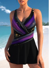 Surplice Striped Black One Piece Swimdress | thumb picture 
