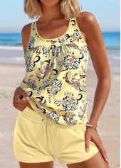 Patchwork Tribal Print Light Yellow Tankini Set