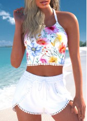 Patchwork Floral Print White Bikini Set
