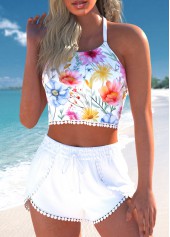 Patchwork Floral Print White Bikini Set | thumb picture 