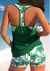 Fake 2in1 Tropical Plants Print Green Tankini Set | thumb picture 