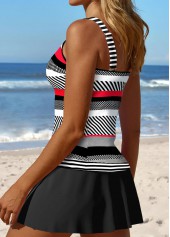 V Neck Split Striped Black Tankini Set | thumb picture 