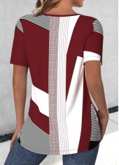Deep Red Button Geometric Print Short Sleeve T Shirt | thumb picture 