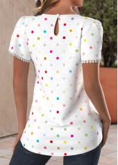 White Tuck Stitch Polka Dot Short Sleeve T Shirt | thumb picture 