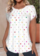 White Tuck Stitch Polka Dot Short Sleeve T Shirt | thumb picture 