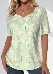 Light Green Textured Fabric Floral Print T Shirt | thumb picture 