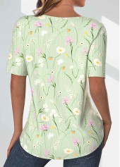 Light Green Textured Fabric Floral Print T Shirt | thumb picture 