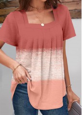 Dusty Pink Ruched Short Sleeve Square Neck T Shirt | thumb picture 