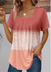 Dusty Pink Ruched Short Sleeve Square Neck T Shirt