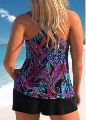 Lace Up Paisley Print Black Tankini Set | thumb picture 
