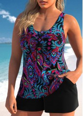 Lace Up Paisley Print Black Tankini Set | thumb picture 