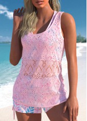 Three-piece Floral Print Light Pink Tankini Set | thumb picture 