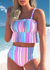 Smocked Striped Multi Color Bikini Set