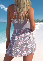 Criss Cross Floral Print Dusty Purple Swimdress and Shorts | thumb picture 