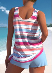 Patchwork Multi Stripe Print Dusty Blue Tankini Set | thumb picture 