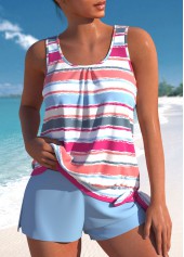 Patchwork Multi Stripe Print Dusty Blue Tankini Set