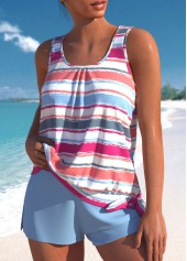 Patchwork Multi Stripe Print Dusty Blue Tankini Set | thumb picture 