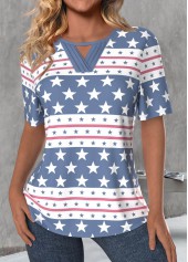 Dusty Blue Cut Out Star Print T Shirt