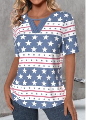 Dusty Blue Cut Out Star Print T Shirt | thumb picture 