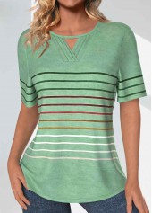 Light Green Tuck Stitch Striped Short Sleeve T Shirt