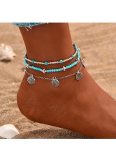 Turquoise Baded Design Iron Anklet Set | thumb picture 
