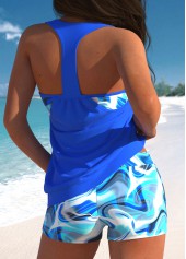 Fake 2in1 Wave Pattern Print Royal Blue Tankini Set | thumb picture 