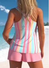 Lace Up Multi Stripe Print Pink Tankini Set | thumb picture 