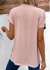 Light Pink Patchwork Leopard Short Sleeve T Shirt