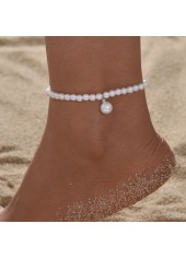 White Color Round Pearl Detail Anklet