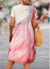 Pink Asymmetry Wave Pattern Print A Line Dress | thumb picture 