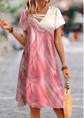 Pink Asymmetry Wave Pattern Print A Line Dress