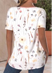 White Button Floral Print Short Sleeve T Shirt | thumb picture 