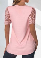 Light Pink Tuck Stitch Short Sleeve T Shirt | thumb picture 